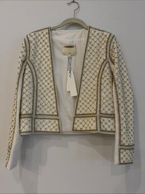 L'AGENCE Pearl and Crystal Embellished Open-Front Blazer